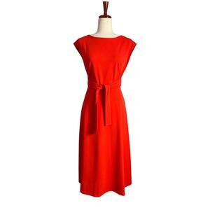 Calvin Klein Sleeveless Belted Scarlet Midi Dress Womens Size 6 Career Boss Babe